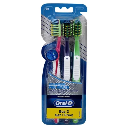 Oral-B Pro Health Anti-Bacterial Soft Toothbrush, 3 Count (Buy 2, Get 1 Free)