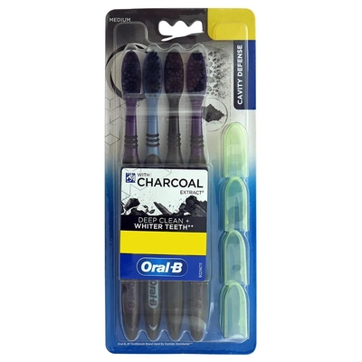 Oral-B Cavity Defence Charcoal Toothbrush Medium, 4 Count, Pack of 1