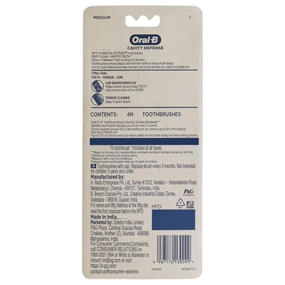 Oral-B Cavity Defence Charcoal Toothbrush Medium, 4 Count, Pack of 1