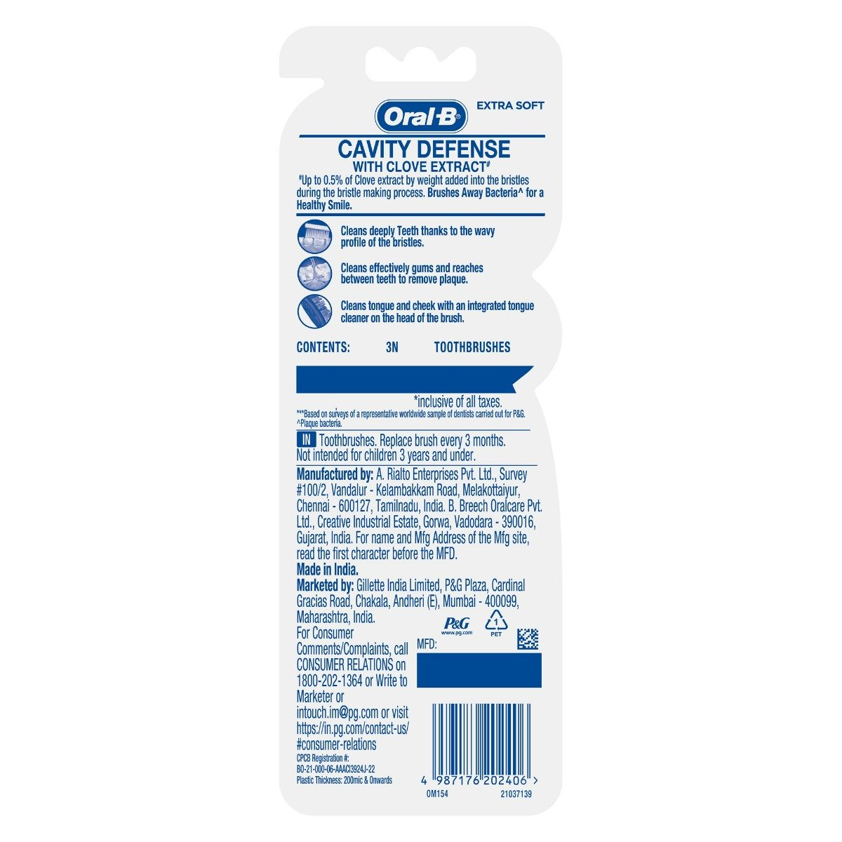 Oral-B Cavity Defense Clove Extract Toothbrush, 3 Count, Pack of 1 Oral-B Cavity Defense Clove Extract Toothbrush, 3 Count, Pack of 1