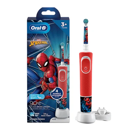 Oral-B Kids Spiderman Extra Soft Electric Rechargeable Toothbrush for 3+ Years, 1 Count