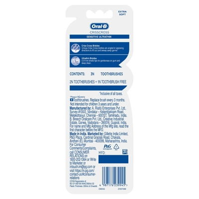 Oral-B Crisscross Ultrathin Extra Soft Toothbrush, 3 Count (Buy 2 Get 1 Free), Pack of 1