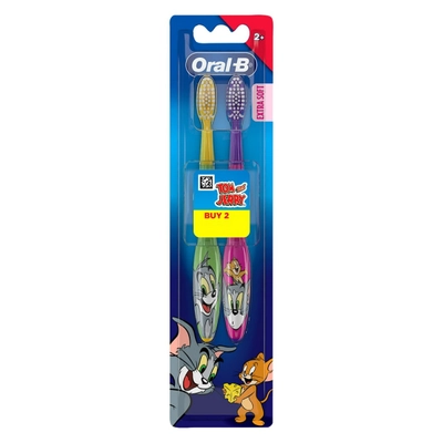 Oral-B Tom &amp; Jerry Extra Soft Toothbrush for 2+ Years Kids, 2 Count, Pack of 1