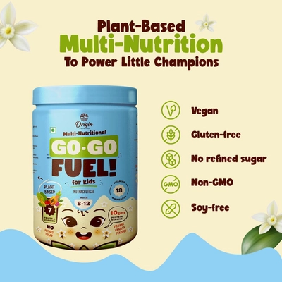 Origin Nutrition Multi-Nutritional Go-Go Fuel Vibrant Vanilla Flavour Powder for 8-12 Year Kids, 400 gm, Pack of 1