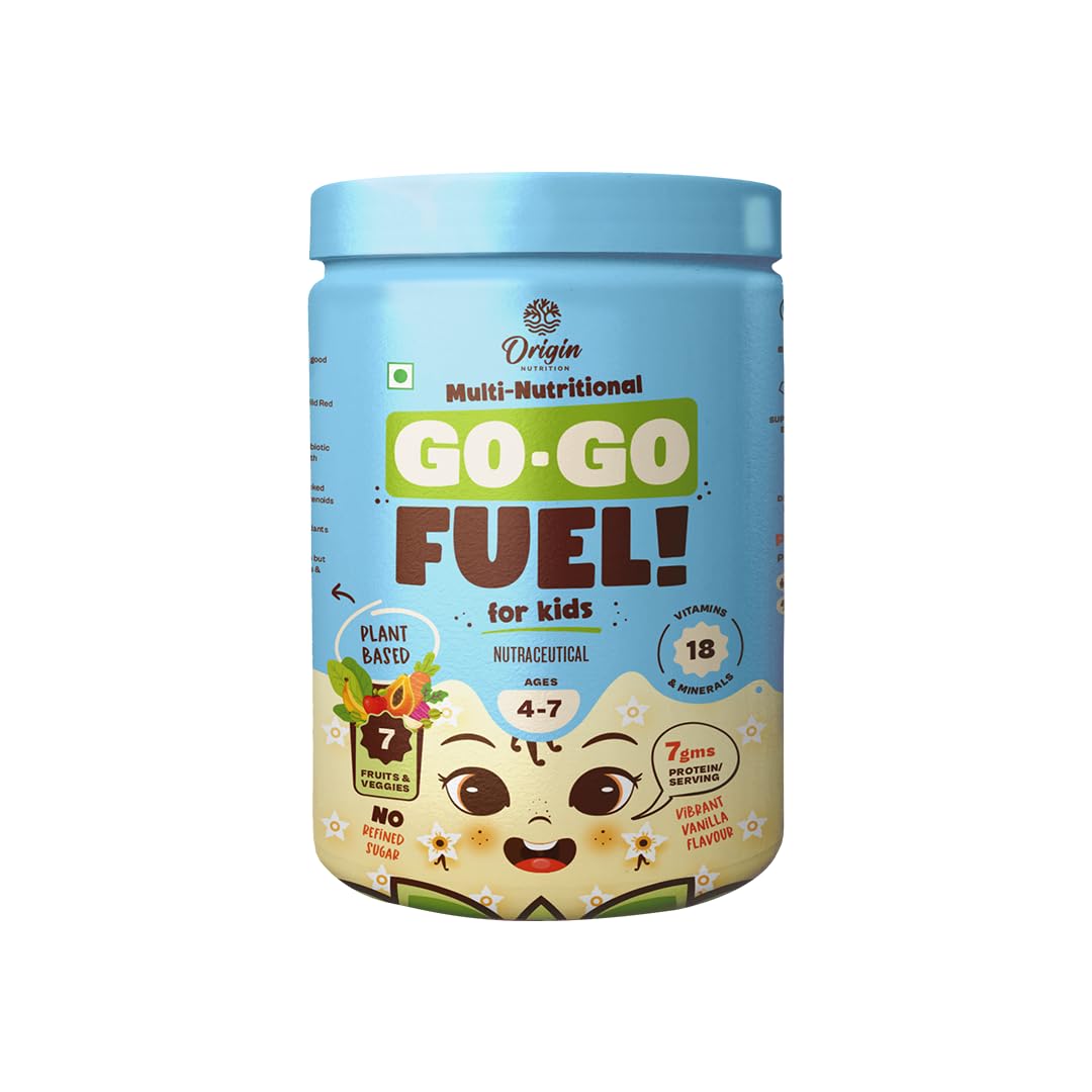 Origin Nutrition Multi-Nutritional Go-Go Fuel Vibrant Vanilla Flavour Powder for 4-7 Year Kids, 400 gm, Pack of 1 Origin Nutrition Multi-Nutritional Go-Go Fuel Vibrant Vanilla Flavour Powder for 4-7 Year Kids, 400 gm, Pack of 1