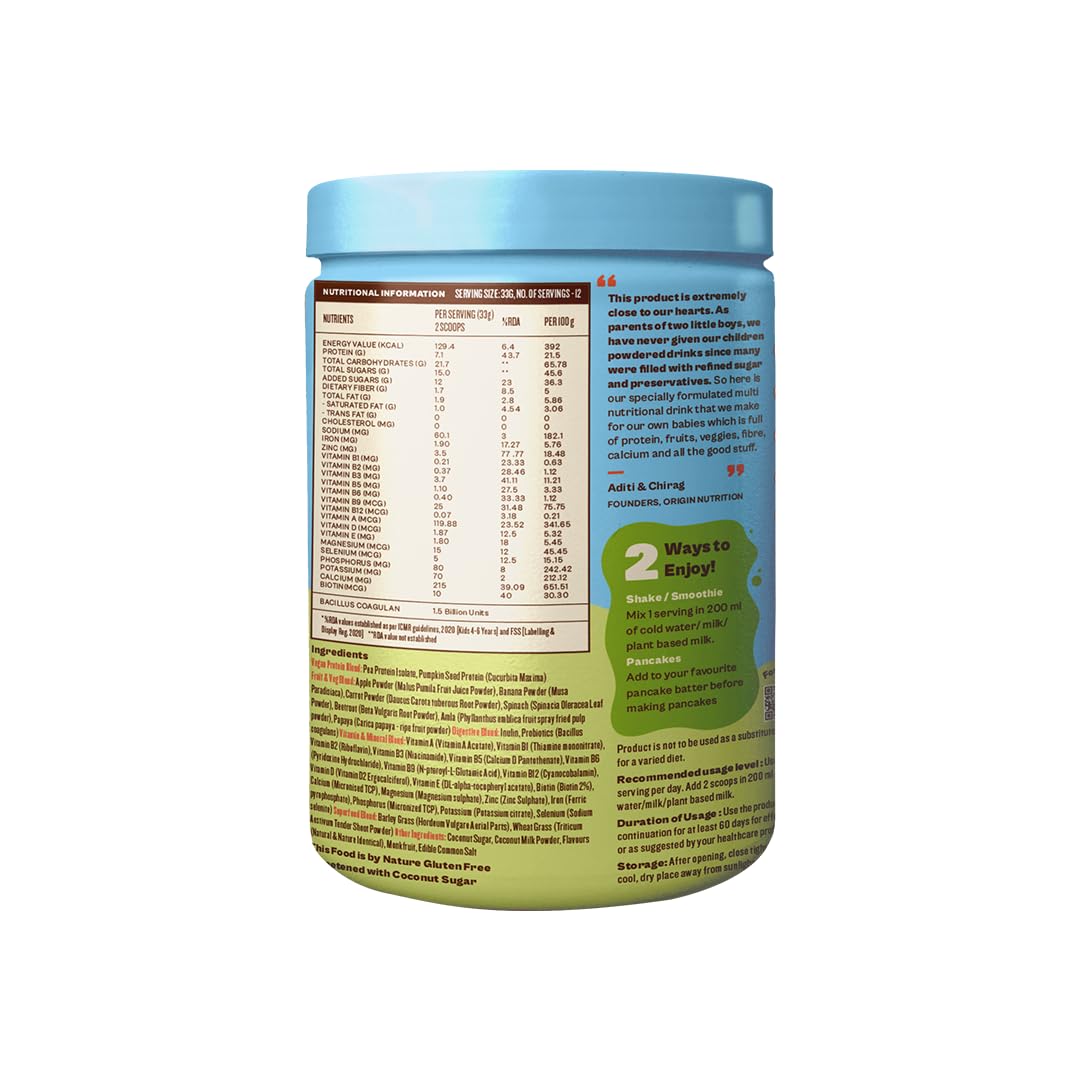 Origin Nutrition Multi-Nutritional Go-Go Fuel Vibrant Vanilla Flavour Powder for 4-7 Year Kids, 400 gm, Pack of 1 Origin Nutrition Multi-Nutritional Go-Go Fuel Vibrant Vanilla Flavour Powder for 4-7 Year Kids, 400 gm, Pack of 1