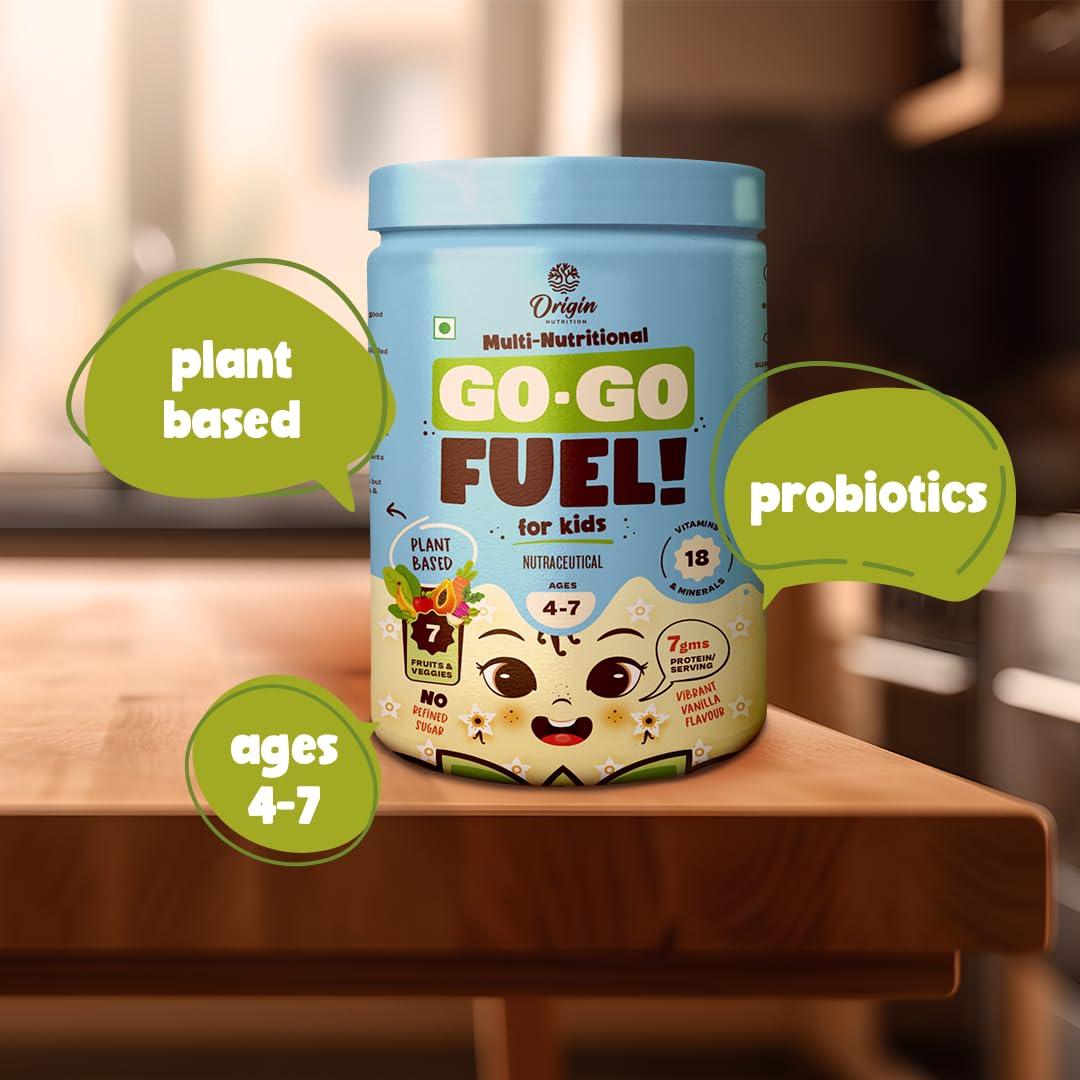 Origin Nutrition Multi-Nutritional Go-Go Fuel Vibrant Vanilla Flavour Powder for 4-7 Year Kids, 400 gm, Pack of 1 Origin Nutrition Multi-Nutritional Go-Go Fuel Vibrant Vanilla Flavour Powder for 4-7 Year Kids, 400 gm, Pack of 1