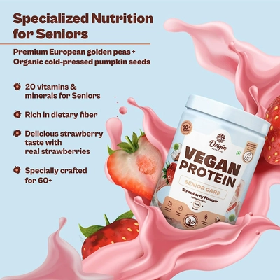 Origin Nutrition Senior Care Vegan Plant Protein Strawberry Flavour Powder, 400 gm, Pack of 1