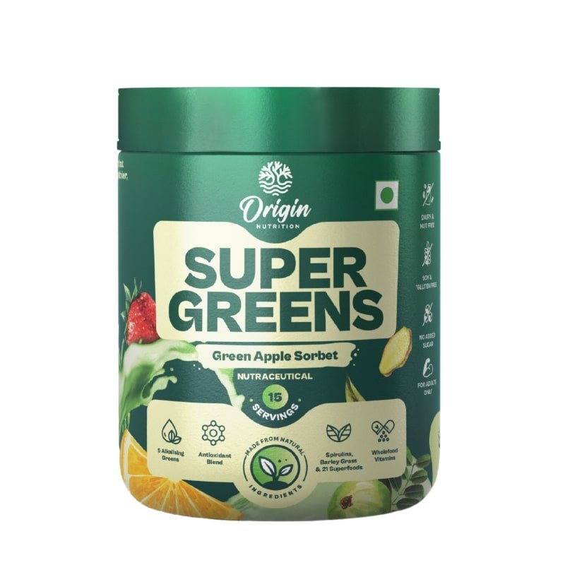 Origin Nutrition Supergreens Green Apple Sorbet Flavour Powder, 120 gm, Pack of 1 Origin Nutrition Supergreens Green Apple Sorbet Flavour Powder, 120 gm, Pack of 1
