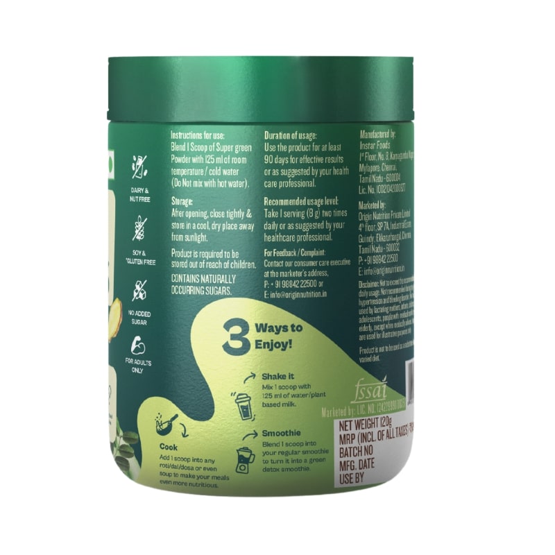 Origin Nutrition Supergreens Green Apple Sorbet Flavour Powder, 120 gm, Pack of 1 Origin Nutrition Supergreens Green Apple Sorbet Flavour Powder, 120 gm, Pack of 1