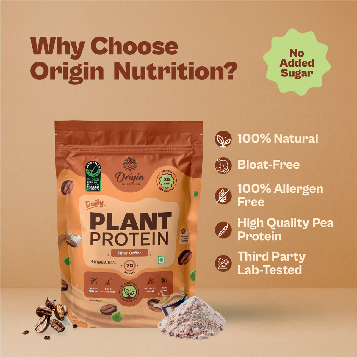 Origin Nutrition Daily Plant Protein Filter Coffee Flavour Powder, 810 gm, Pack of 1 Origin Nutrition Daily Plant Protein Filter Coffee Flavour Powder, 810 gm, Pack of 1