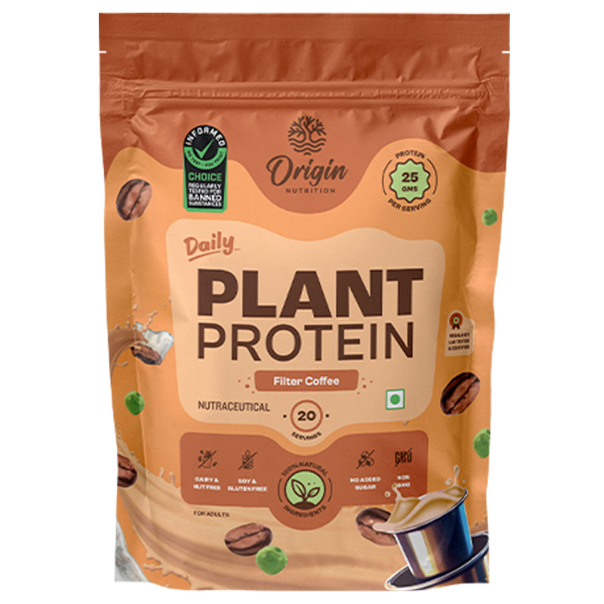 Origin Nutrition Daily Plant Protein Filter Coffee Flavour Powder, 810 gm, Pack of 1 Origin Nutrition Daily Plant Protein Filter Coffee Flavour Powder, 810 gm, Pack of 1