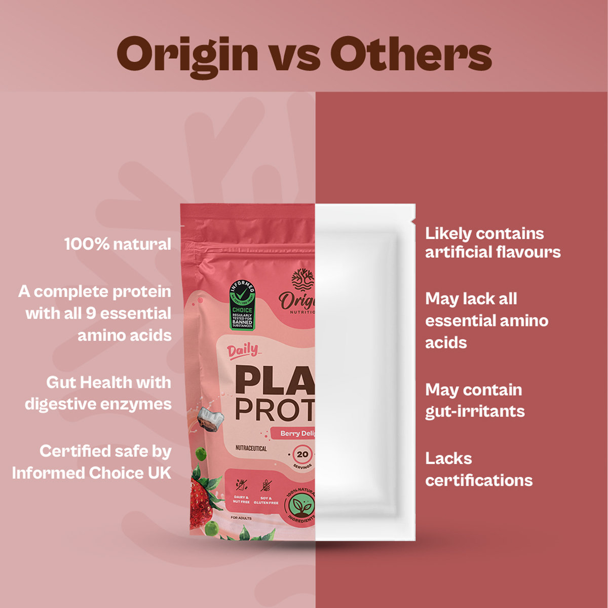 Origin Nutrition 100% Natural Daily Plant Protein Strawberry Delight Flavour Powder, 816 gm | 25gm Protein per Serving | No Added Sugar , Pack of 1 Origin Nutrition 100% Natural Daily Plant Protein Strawberry Delight Flavour Powder, 816 gm | 25gm Protein per Serving | No Added Sugar , Pack of 1