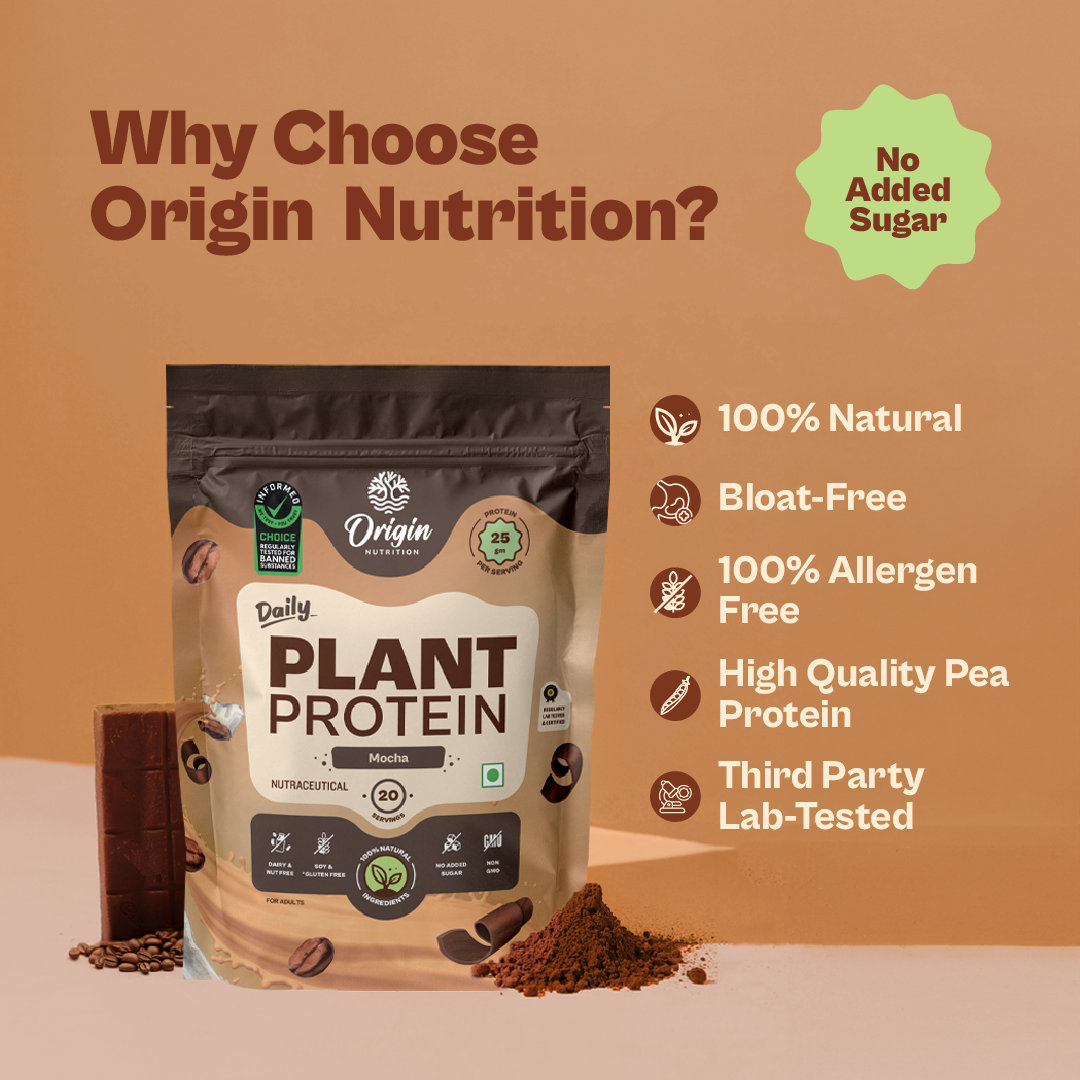 Origin Nutrition Daily Plant Protein Mocha Flavour Powder, 800 gm, Pack of 1 Origin Nutrition Daily Plant Protein Mocha Flavour Powder, 800 gm, Pack of 1