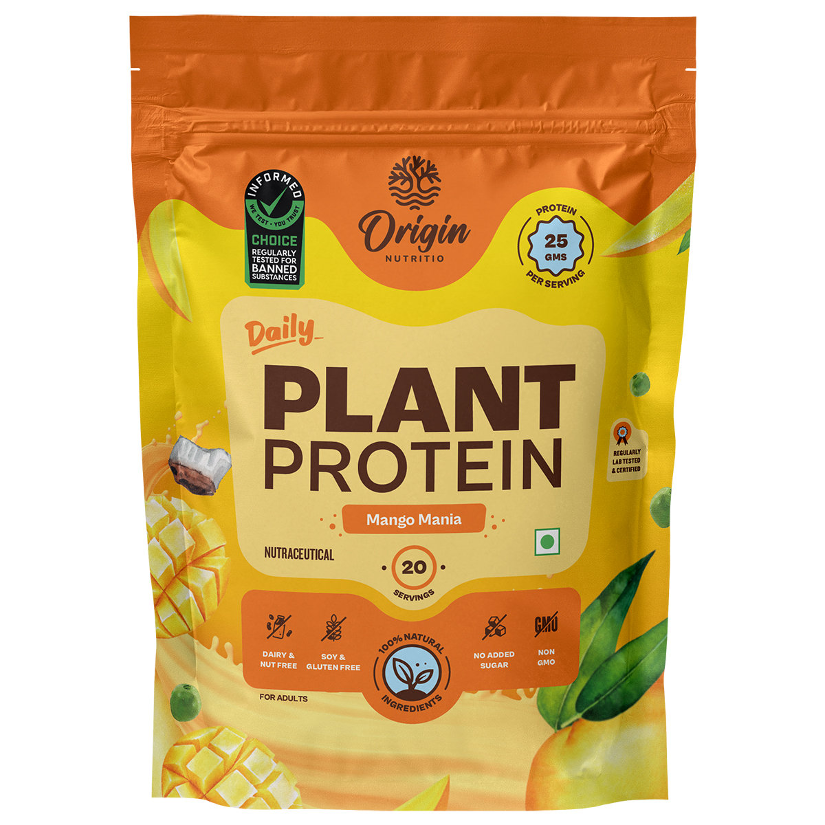 Origin Nutrition 100% Natural Daily Plant Protein Mango Mania Flavour Powder, 821 gm | 25gm Protein per Serving | No Added Sugar , Pack of 1 Origin Nutrition 100% Natural Daily Plant Protein Mango Mania Flavour Powder, 821 gm | 25gm Protein per Serving | No Added Sugar , Pack of 1