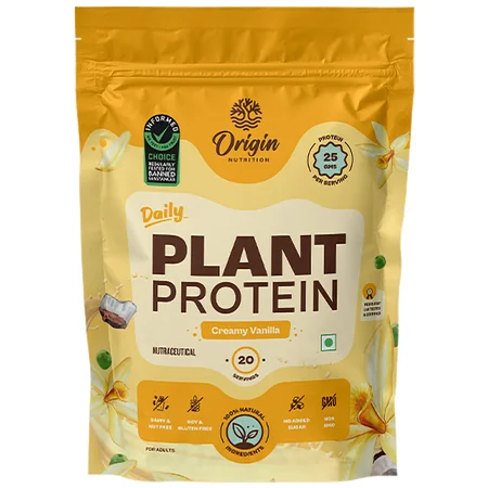 Origin Nutrition 100% Natural Daily Plant Protein Creamy Vanilla Flavour Powder, 792 gm | 25gm Protein per Serving | No Added Sugar 