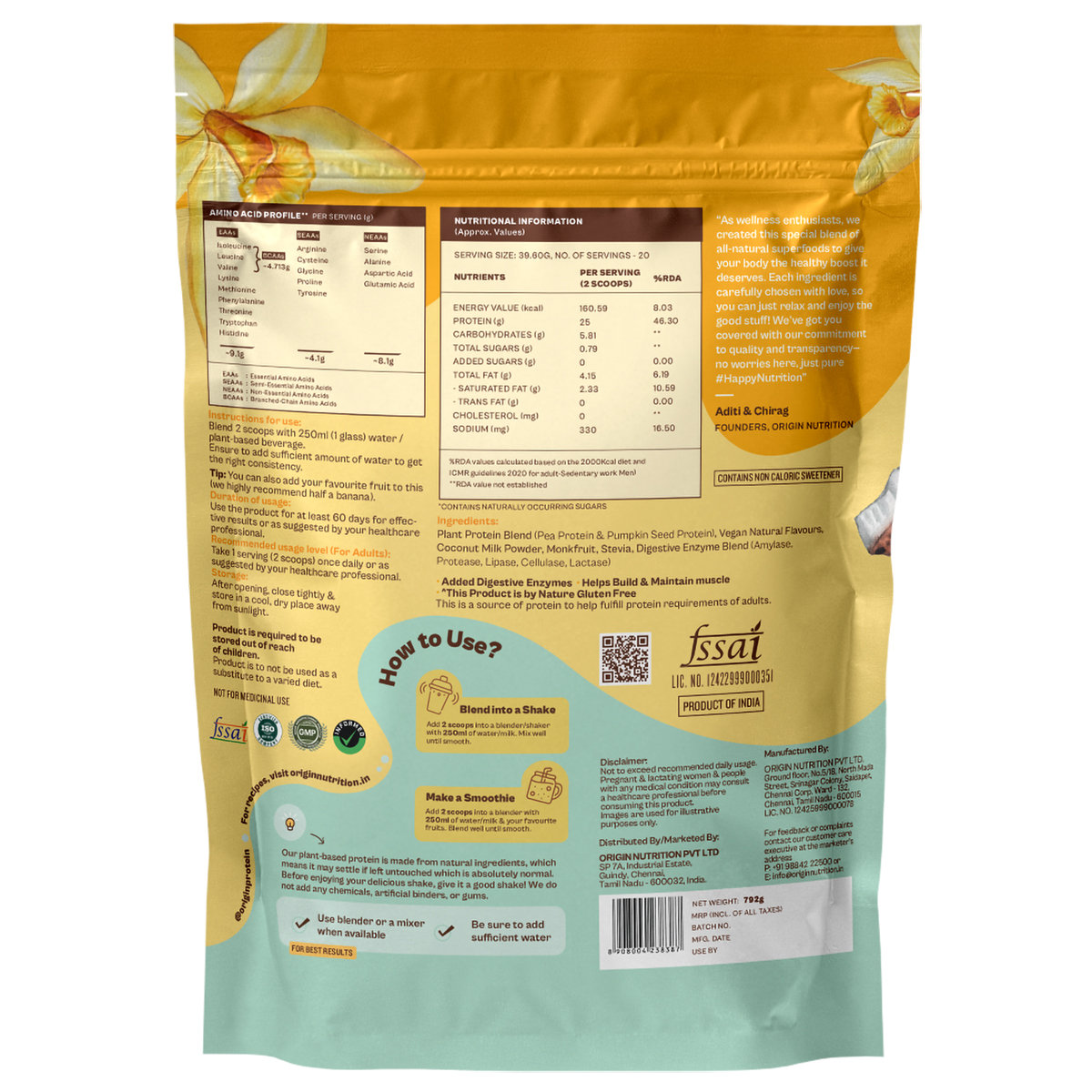 Origin Nutrition 100% Natural Daily Plant Protein Creamy Vanilla Flavour Powder, 792 gm | 25gm Protein per Serving | No Added Sugar , Pack of 1 Origin Nutrition 100% Natural Daily Plant Protein Creamy Vanilla Flavour Powder, 792 gm | 25gm Protein per Serving | No Added Sugar , Pack of 1