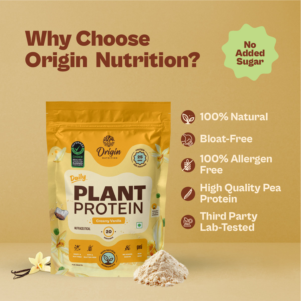 Origin Nutrition 100% Natural Daily Plant Protein Creamy Vanilla Flavour Powder, 792 gm | 25gm Protein per Serving | No Added Sugar , Pack of 1 Origin Nutrition 100% Natural Daily Plant Protein Creamy Vanilla Flavour Powder, 792 gm | 25gm Protein per Serving | No Added Sugar , Pack of 1