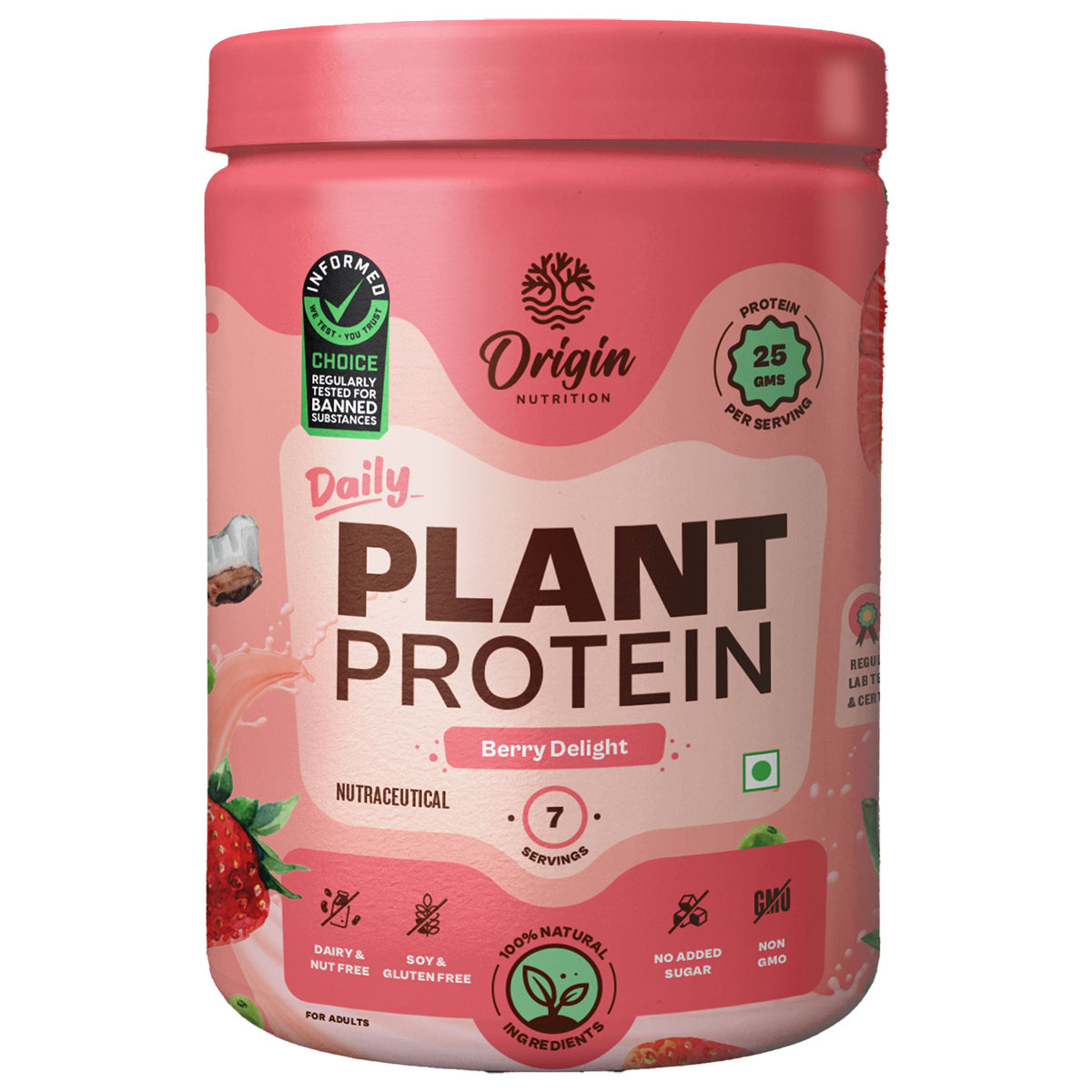 Origin Nutrition 100% Natural Daily Plant Protein Strawberry Delight Flavour Powder, 286 gm | 25gm Protein per Serving | No Added Sugar , Pack of 1 Origin Nutrition 100% Natural Daily Plant Protein Strawberry Delight Flavour Powder, 286 gm | 25gm Protein per Serving | No Added Sugar , Pack of 1