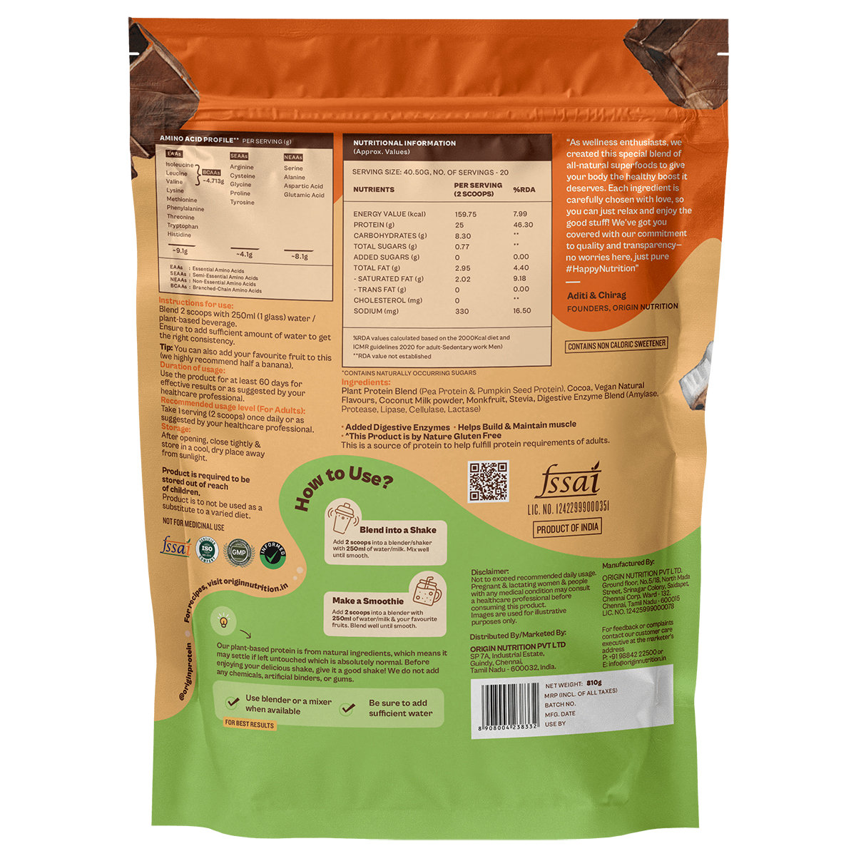 Origin Nutrition 100% Natural Daily Plant Protein Chocolate Fudge Flavour Powder, 816 gm | 25gm Protein per Serving | No Added Sugar , Pack of 1 Origin Nutrition 100% Natural Daily Plant Protein Chocolate Fudge Flavour Powder, 816 gm | 25gm Protein per Serving | No Added Sugar , Pack of 1