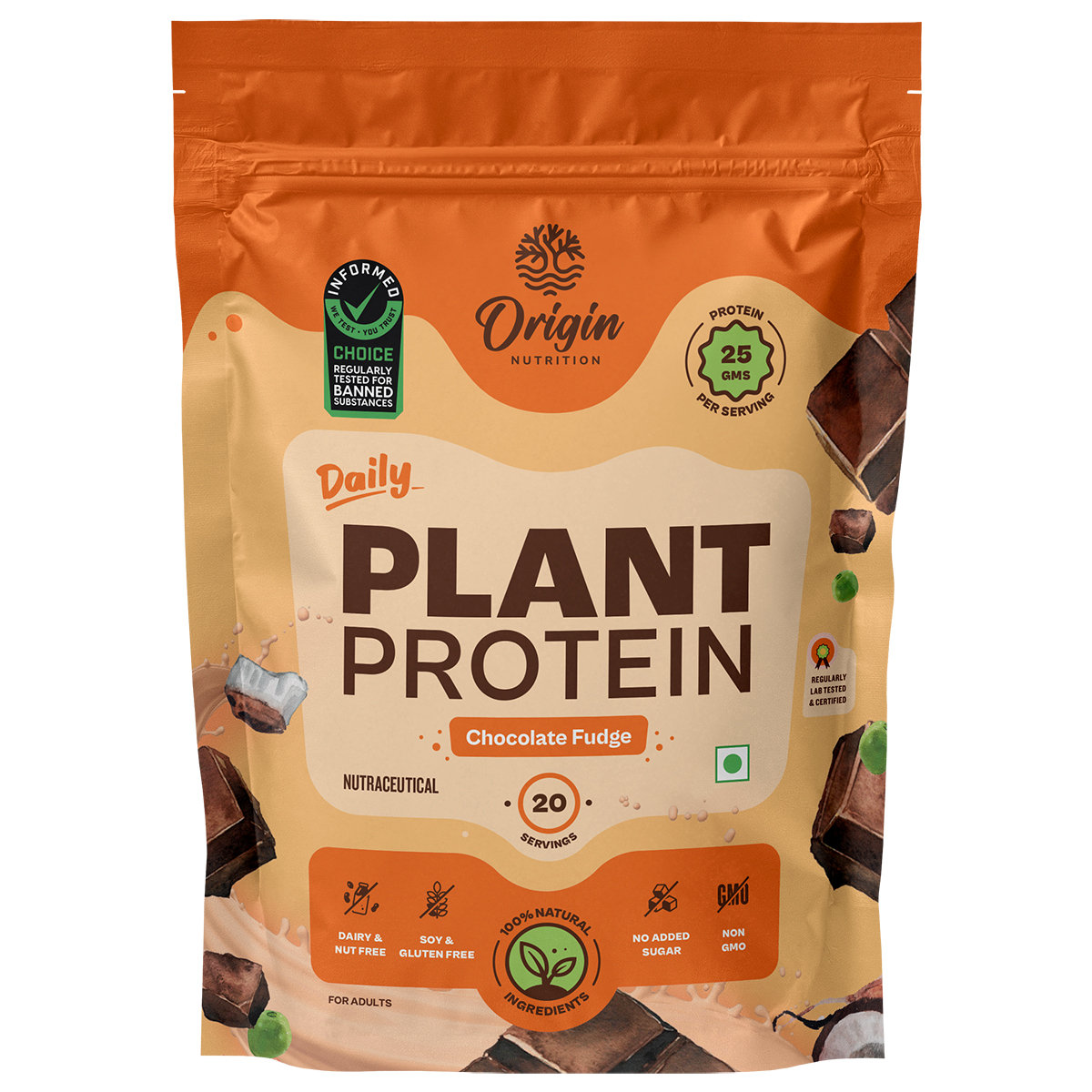 Origin Nutrition 100% Natural Daily Plant Protein Chocolate Fudge Flavour Powder, 816 gm | 25gm Protein per Serving | No Added Sugar , Pack of 1 Origin Nutrition 100% Natural Daily Plant Protein Chocolate Fudge Flavour Powder, 816 gm | 25gm Protein per Serving | No Added Sugar , Pack of 1