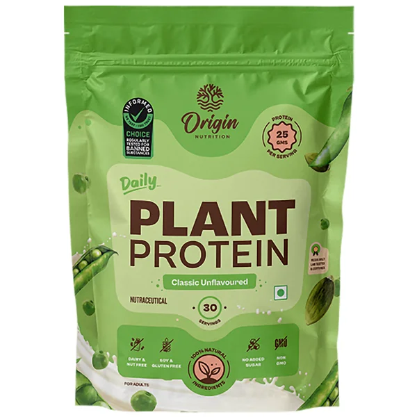 Origin Nutrition Daily Plant Protein Classic Unflavour Powder, 975 gm, Pack of 1