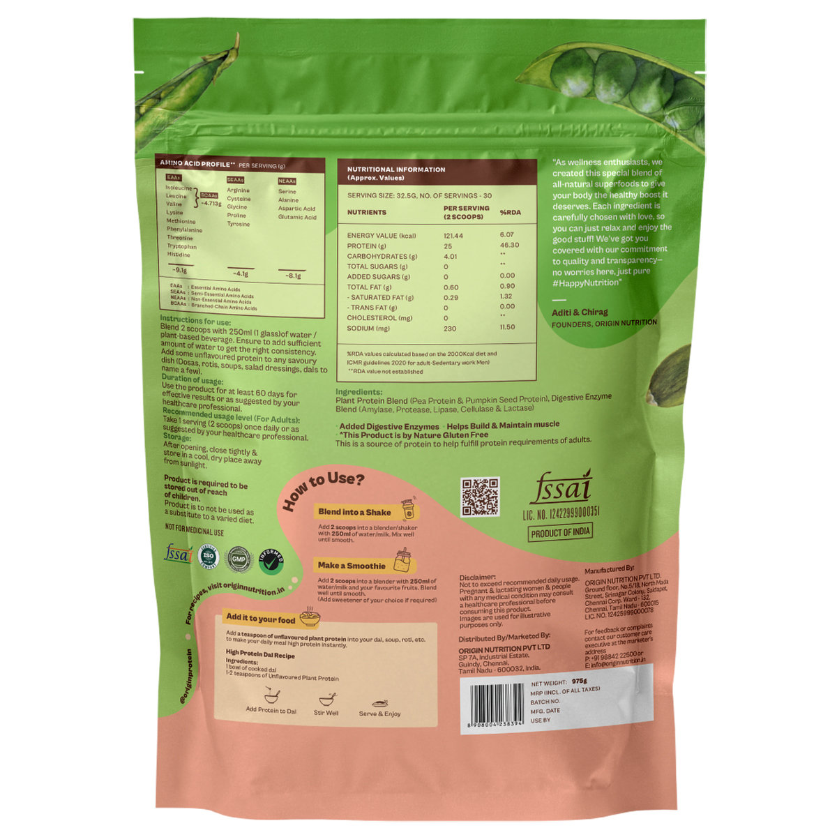 Origin Nutrition Daily Plant Protein Classic Unflavour Powder, 975 gm, Pack of 1 Origin Nutrition Daily Plant Protein Classic Unflavour Powder, 975 gm, Pack of 1