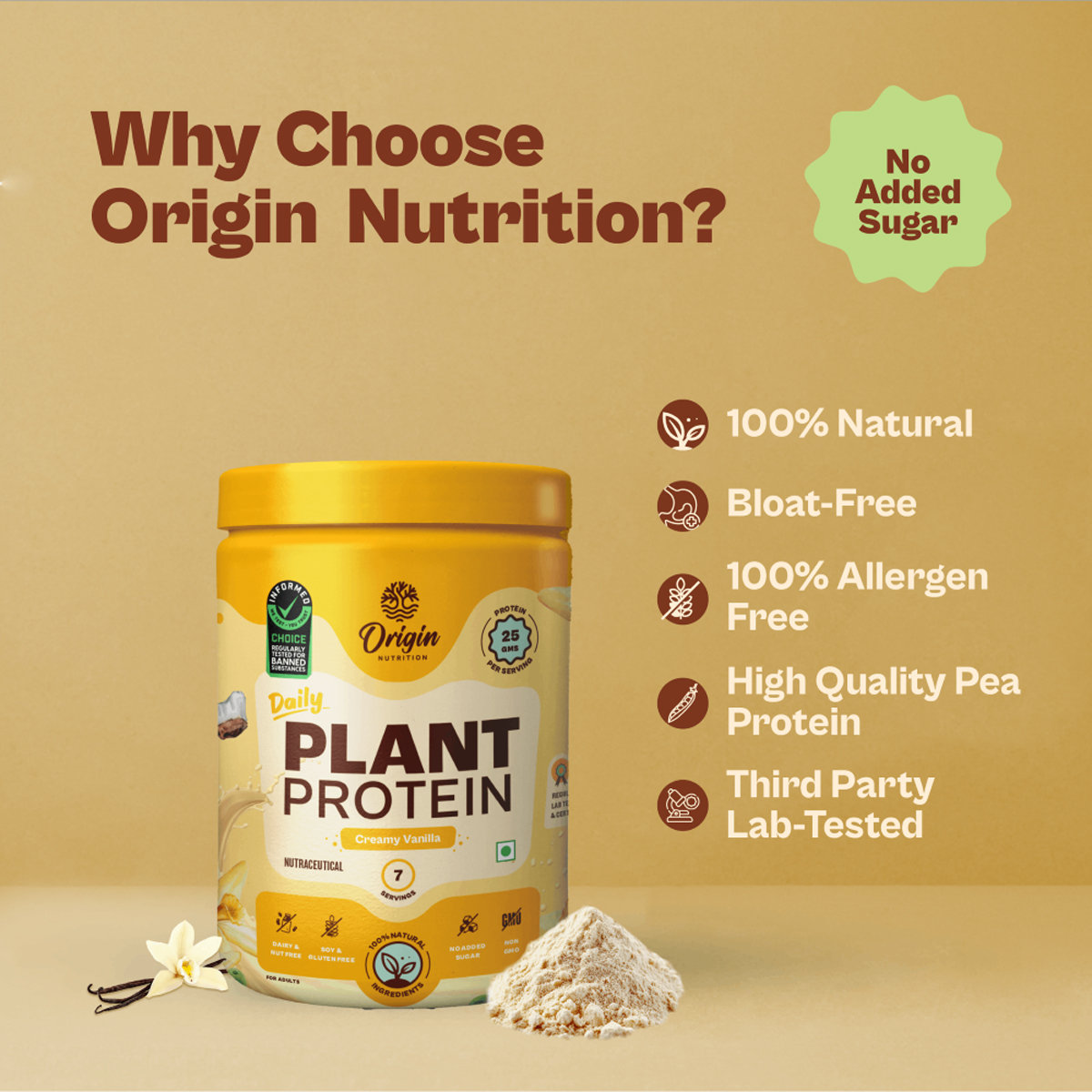 Origin Nutrition 100% Natural Daily Plant Protein Creamy Vanilla Flavour Powder, 278 gm | 25gm Protein per Serving | No Added Sugar , Pack of 1 Origin Nutrition 100% Natural Daily Plant Protein Creamy Vanilla Flavour Powder, 278 gm | 25gm Protein per Serving | No Added Sugar , Pack of 1