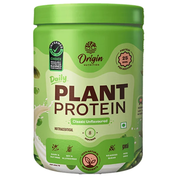 Origin Nutrition 100% Natural Daily Plant Protein Classic Unflavour Powder, 260 gm | 25gm Protein per Serving | No Added Sugar 