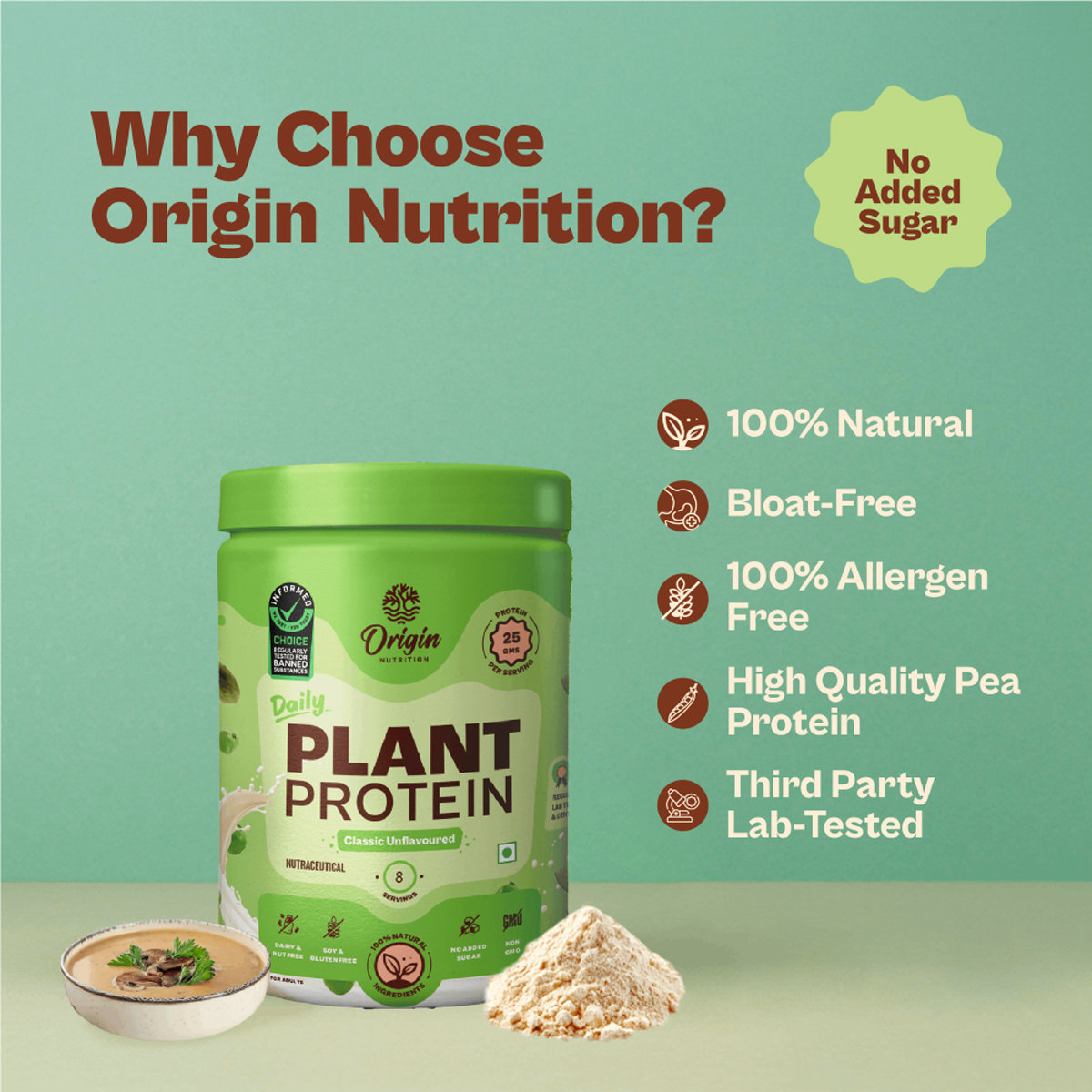 Origin Nutrition 100% Natural Daily Plant Protein Classic Unflavour Powder, 260 gm | 25gm Protein per Serving | No Added Sugar , Pack of 1 Origin Nutrition 100% Natural Daily Plant Protein Classic Unflavour Powder, 260 gm | 25gm Protein per Serving | No Added Sugar , Pack of 1