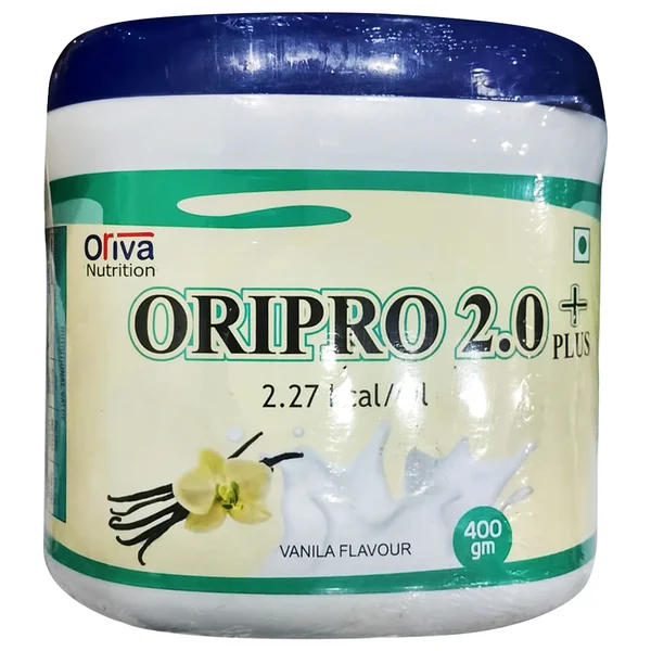 Oripro 2.0 Plus Vanilla Flavor Nutritional Drink Powder, 400 gm Jar, Pack of 1