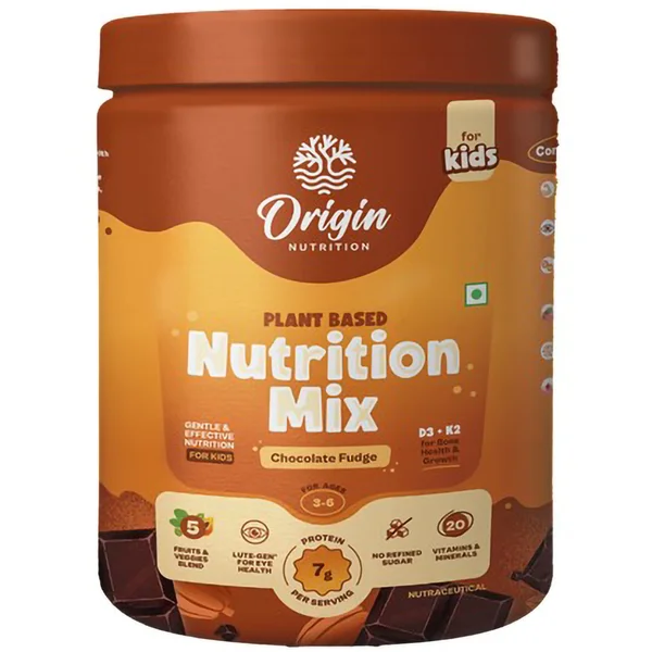 Origin Nutrition Kids Chocolate Fudge Flavour Plant Based Nutrition Mix 3-6 Years, 272 gm Jar