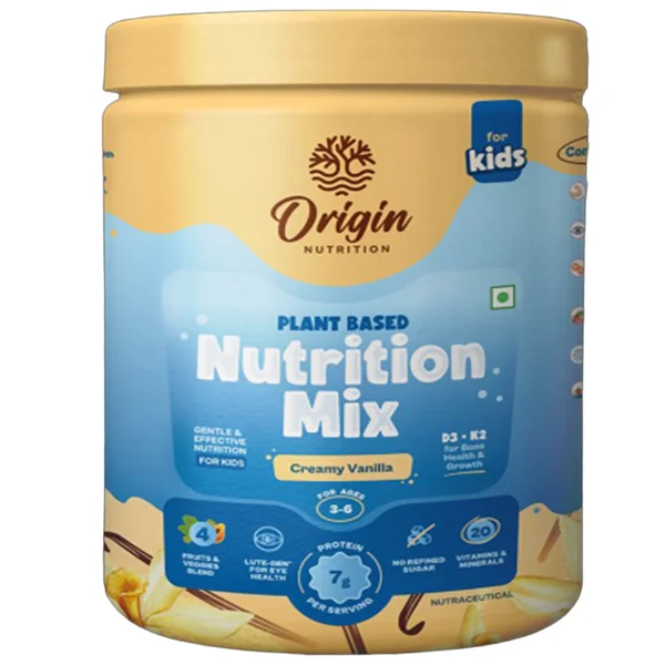 Origin Nutrition Kids Creamy Vanilla Flavour Plant Based Nutrition Mix 3-6 Years, 261 gm Jar