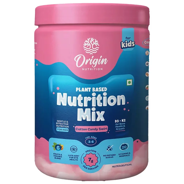 Origin Nutrition Kids Cotton Candy Swirl Flavour Plant Based Nutrition Mix 3-6 Years, 237 gm Jar