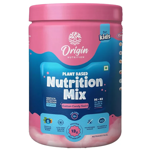 Origin Nutrition Kids Cotton Candy Swirl Flavour Plant Based Nutrition Mix 13 Years+, 339 gm Jar