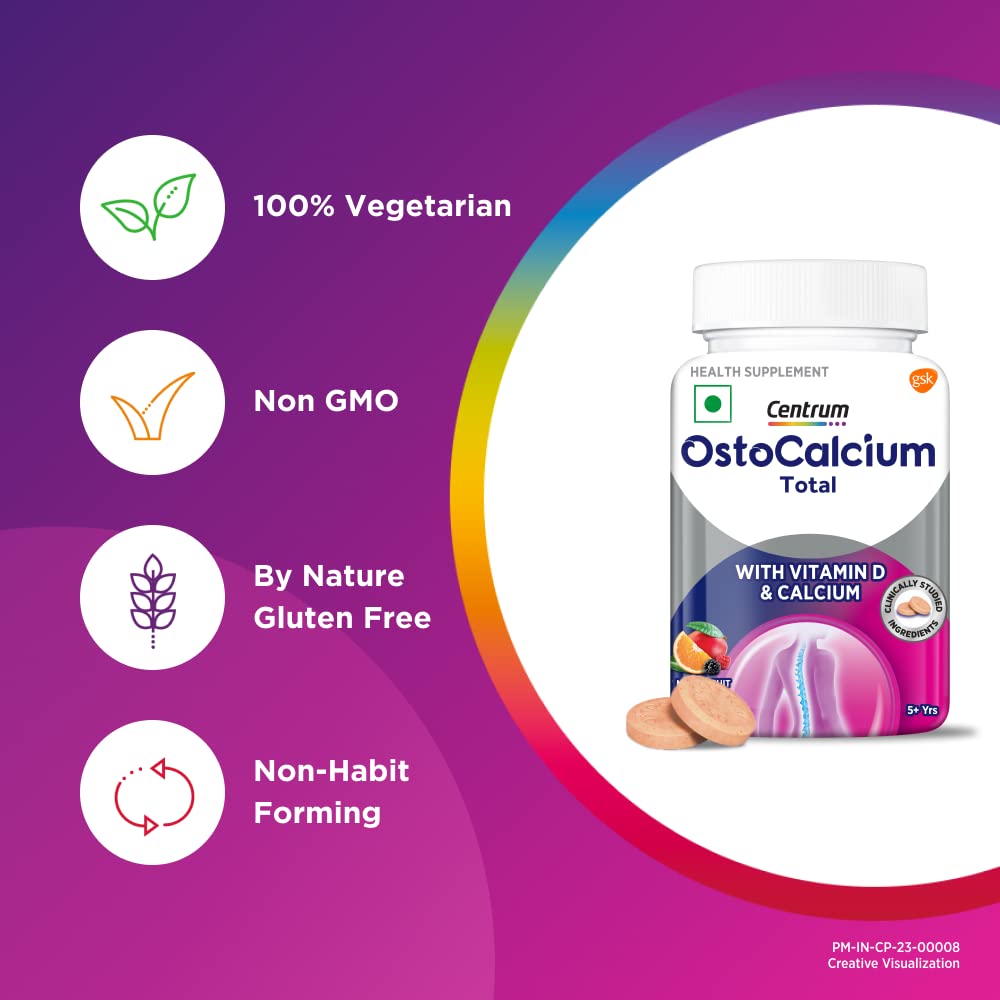 Centrum Ostocalcium Total Mixed Fruit Flavour, 30 Chewable Tablets, Pack of 1 Centrum Ostocalcium Total Mixed Fruit Flavour, 30 Chewable Tablets, Pack of 1