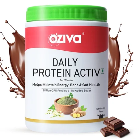 OZiva Daily Protein Activ Chocolate Flavour Powder for Women, 300 gm