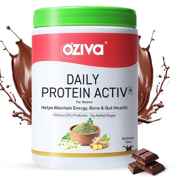OZiva Daily Protein Activ Chocolate Flavour Powder for Women, 300 gm, Pack of 1