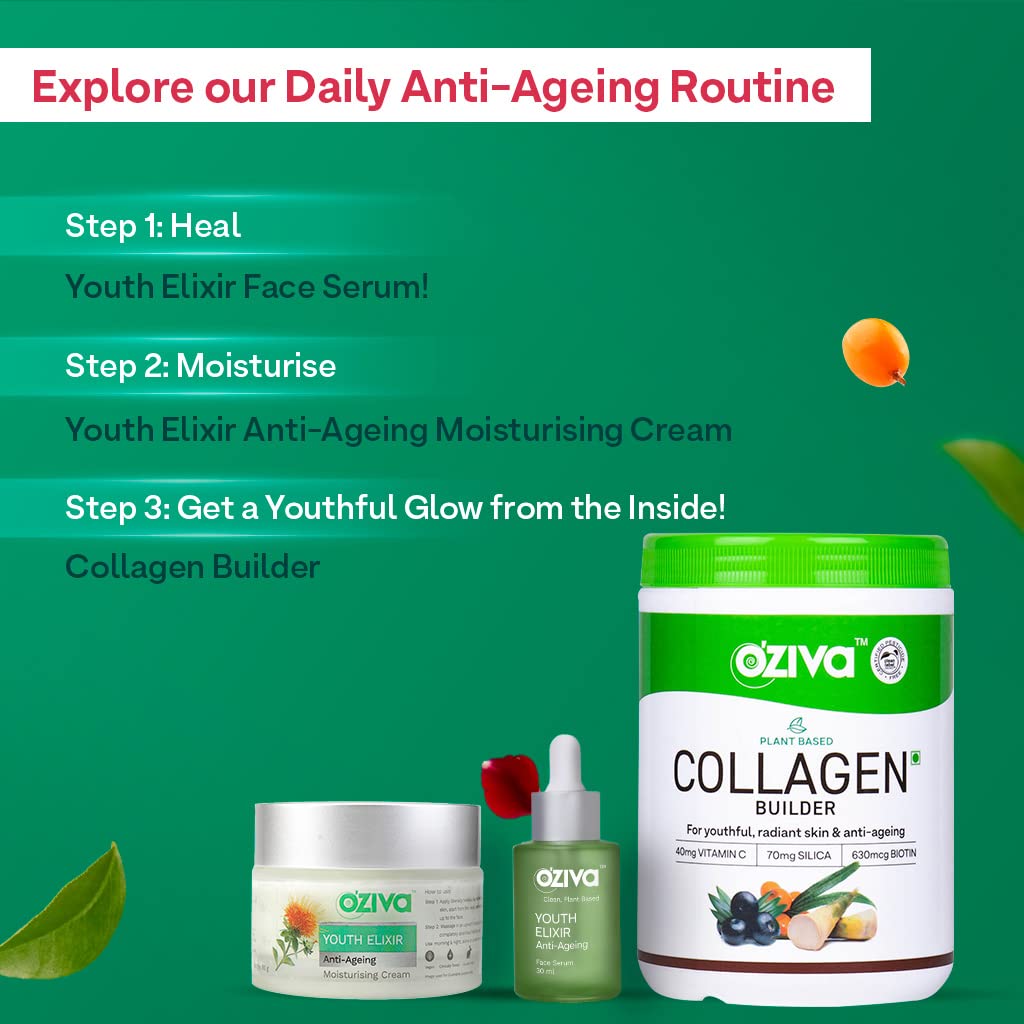 OZiva Youth Elixir Anti-Ageing Face Serum 30 ml | Tiare Flower Extract, Rosehip, Phyto Retinol | Reduces Wrinkles By 50% | Improve Skin Tightening | For All Skin Type, Pack of 1 OZiva Youth Elixir Anti-Ageing Face Serum 30 ml | Tiare Flower Extract, Rosehip, Phyto Retinol | Reduces Wrinkles By 50% | Improve Skin Tightening | For All Skin Type, Pack of 1