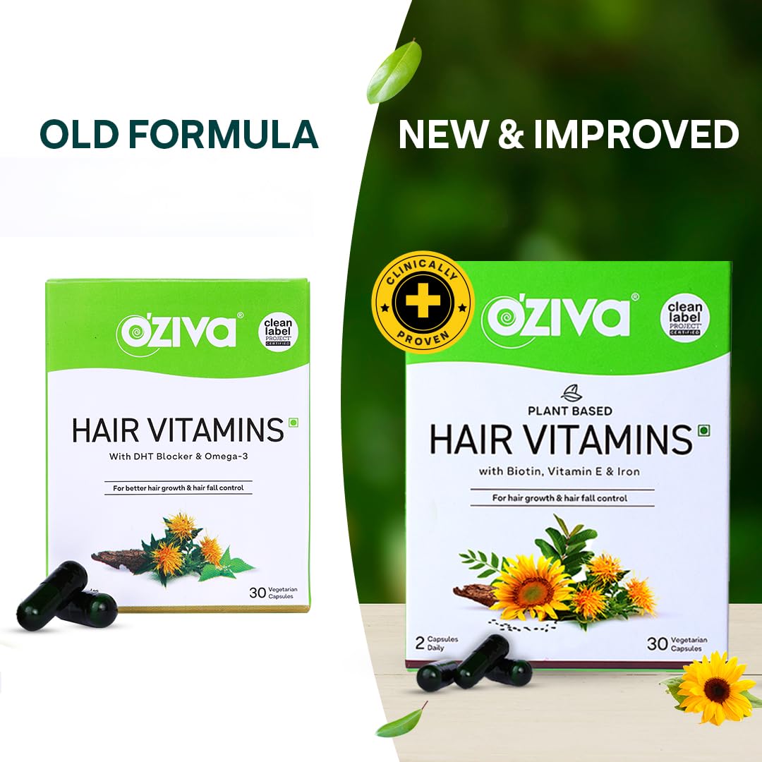 OZiva Hair Vitamins with Biotin, Vitamin E & Iron for Hair Re-growth & Hairfall Control, 30 Capsules, Pack of 1 OZiva Hair Vitamins with Biotin, Vitamin E & Iron for Hair Re-growth & Hairfall Control, 30 Capsules, Pack of 1