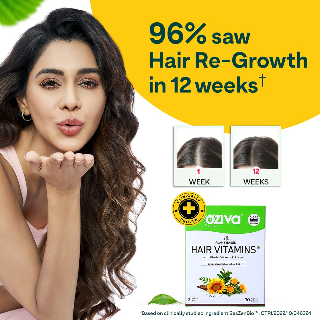 OZiva Hair Vitamins with Biotin, Vitamin E & Iron for Hair Re-growth & Hairfall Control, 30 Capsules, Pack of 1 OZiva Hair Vitamins with Biotin, Vitamin E & Iron for Hair Re-growth & Hairfall Control, 30 Capsules, Pack of 1
