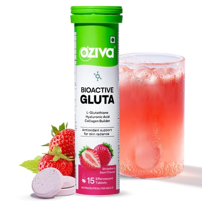 Oziva Bioactive Gluta Strawberry Flavour, 15 Effervescent Tablets, Pack of 1