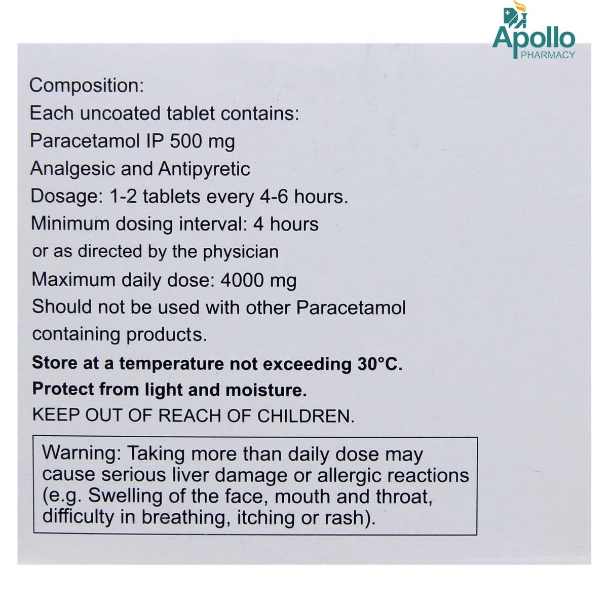 P 500 Tablet 15's, Pack of 15 TABLETS P 500 Tablet 15's, Pack of 15 TABLETS