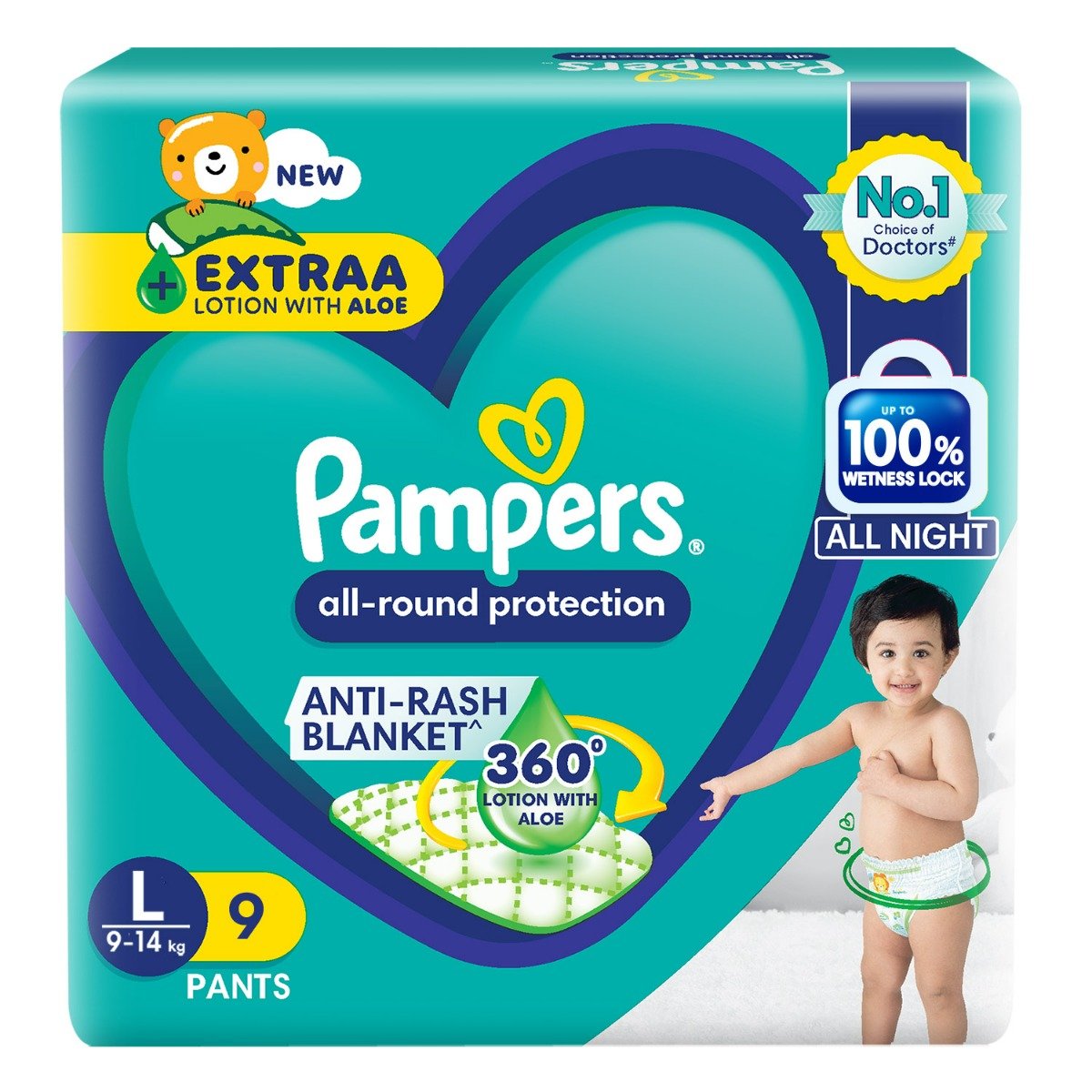 Pampers All-Round Protection Diaper Pants Large, 9 Count, Pack of 1 Pampers All-Round Protection Diaper Pants Large, 9 Count, Pack of 1