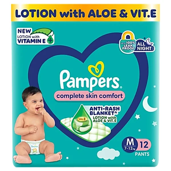 Pampers Complete Skin Comfort Diaper Pants Medium, 12 Count, Pack of 1
