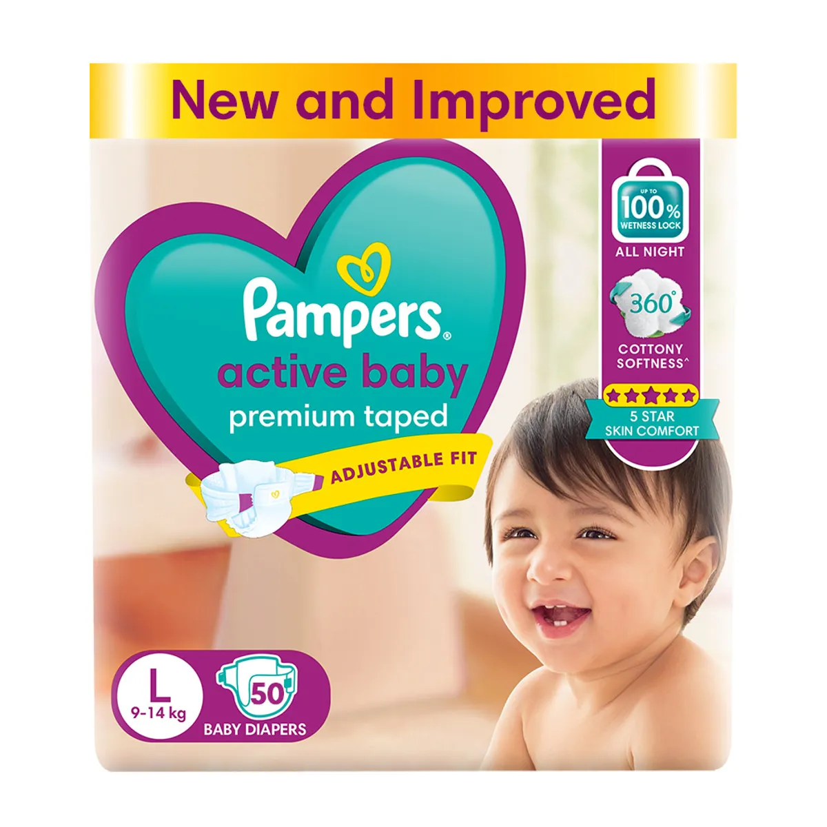 Pampers Active Baby Taped Diapers Large, 50 Count