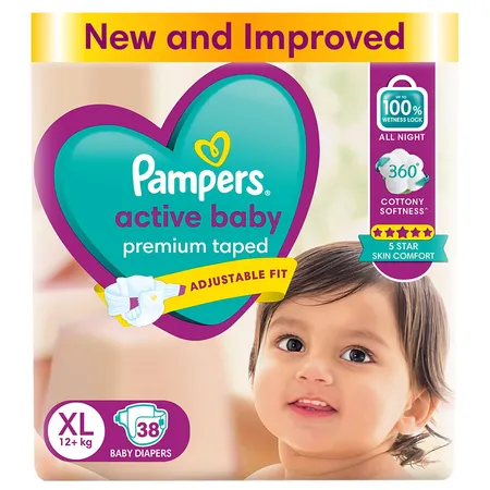 Pampers Active Baby Taped Diapers XL, 38 Count