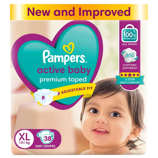 Pampers Active Baby Taped Diapers XL, 38 Count, Pack of 1