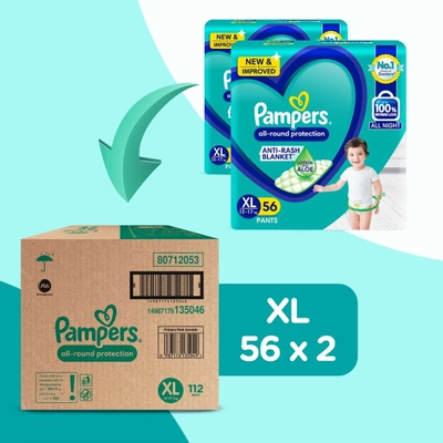 Pampers All-Round Protection Diaper Pants XL, 112 Count (2 x 56 Diapers), Pack of 1