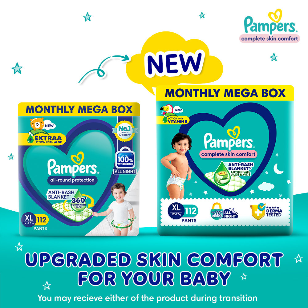 Pampers Complete Skin Comfort Diaper Pants XL, 112 Count (2x56 Diapers), Pack of 1 Pampers Complete Skin Comfort Diaper Pants XL, 112 Count (2x56 Diapers), Pack of 1